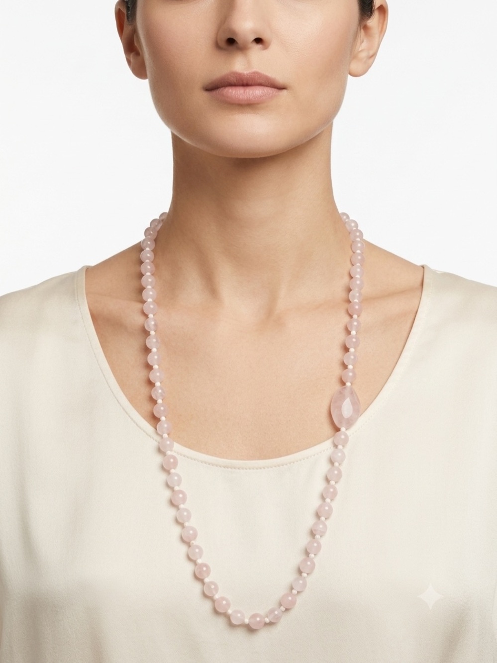 Rose Quartz Beaded Long Necklace - Pink